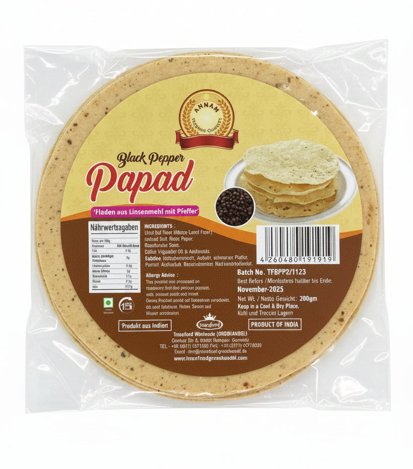 ANNAM Papad - Black Pepper 200g
