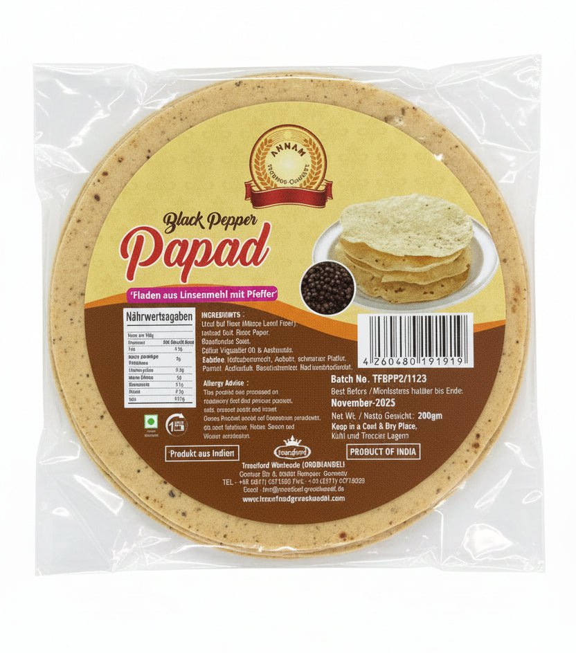 ANNAM Papad - Black Pepper 200g