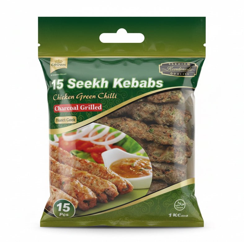 CROWN Chicken Seekh Kebab - Green Chilli - (15Pcs.) 1kg
